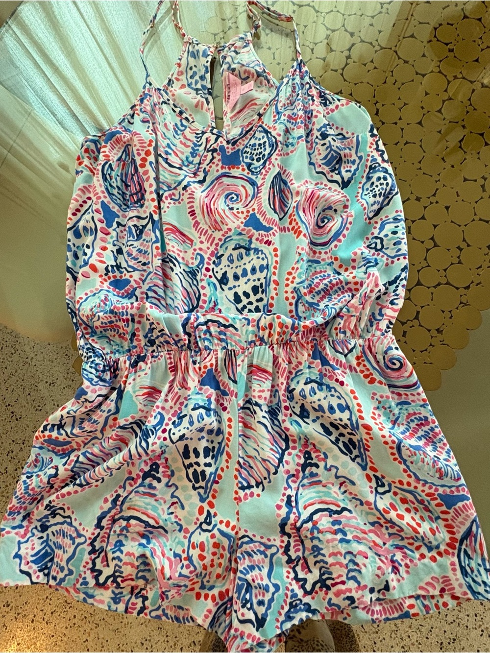 Lilly Pulitzer DUSK SHELL ME woven rayon Romper! Spaghetti straps! Excellent! Md